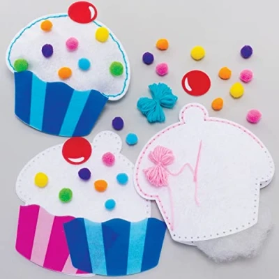 Image of Baker Ross Cupcake Cushion Sewing Kits Pack of 2, Set for Children, Creative Activities Kids (FC413)