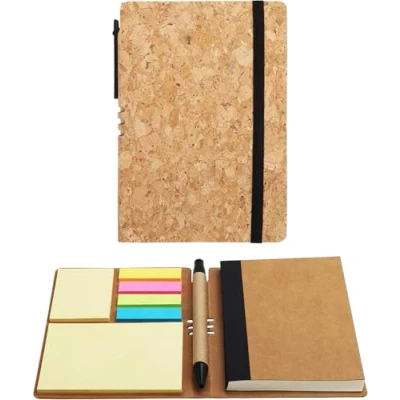 Image of BELLE VOUS A6 Lined Paper Writing Notebook/Journal with Pen and Sticky Notes (2 Pack) 10 x 14.5cm/3.93 5.7 inches 70 Pages Premium Notepad Cork Style Cover for School/Office