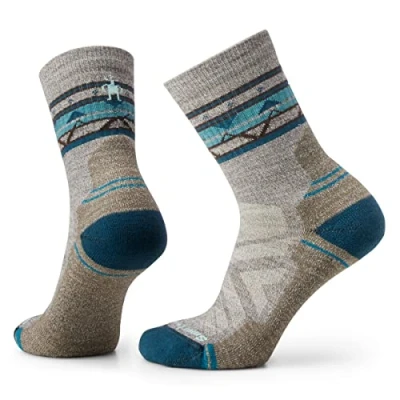 Image of Smartwool Women&#039;s Hike Light Cushion Merino Wool Zig Zag Valley Mid Crew Socks, Taupe Natural Marl, Small