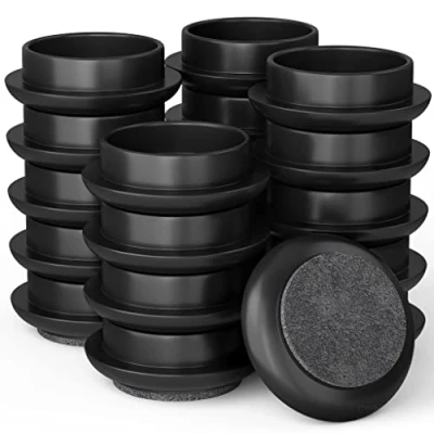 Image of Medipaq Premium Felt Castor Cups for Wooden Floors &amp; Smooth Surfaces 24x Small 44mm diameter Black Chair Leg Floor Protectors Castors Furniture