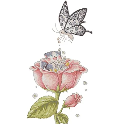 Image of Awesocrafts Cross Stitch Stamped Kits Flower Pollination Butterfly Easy Patterns Stitching Embroidery Needlework Kit Supplies (Flower)