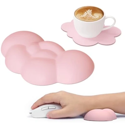 Image of Attack Shark Cloud Mouse Wrist Rest with Coaster,Ergonomic Memory Foam Pad Massage for Relieve Pain,Wrist Support Mouse,Cute Desk Accessory Mouse, Office, Gaming Flesh Pink