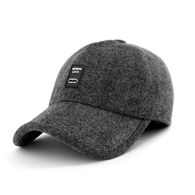 Image of Gisdanchz Wool Baseball Cap,Baseball Hat,Baseball Cap Ears Tweed Earmuff Adjustable Hat Mens Covers Fit Outdoor Brown