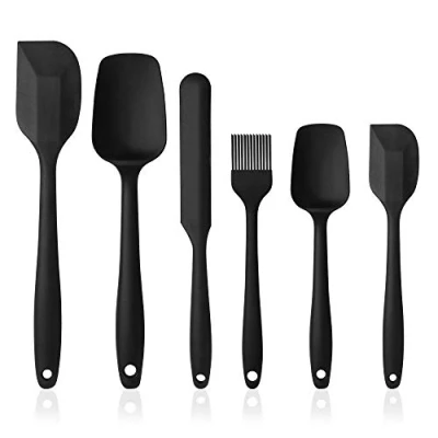 Image of Vicloon Silicone Spatulas Spoons Set, Kitchen Utensils Including Rubber Spatula, Non Stick and Heat Resistant for Cooking, Baking Mixing (Black 6Pcs)