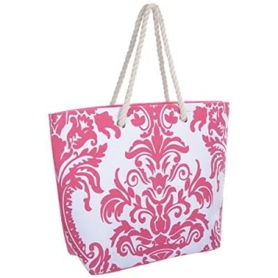 Image of Womens Floral Canvas Beach Shoulder Bag Shopping Tote Pink