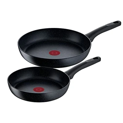 Image of Tefal G28191 Black Stone 2 Piece pan Set, 24/28 cm, Non Stick Coating, Thermal Signal Temperature Indicator, Suitable for Induction,