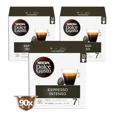 Image of Nescafe Dolce Gusto Espresso Intenso Coffee Pods (Pack of 3, Total 90 Capsules)