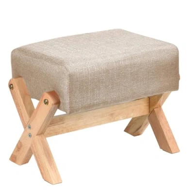 Image of HWSWSH Foot Stool Ottoman,Wooden Shoe Changing Stool,Small Chair with Sponge Padded Seat,Modern X Ottoman Chair,Ottoman Legs,Rectangle Footrest Makeup Vanity for Living Room