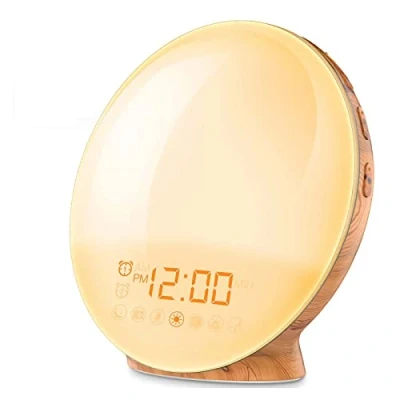 Image of Wake Up Light Sunrise Alarm Clock Sunset Simulation Night 20 Levels Brightness FM Radio 2 Alarms 7 Natural Sounds Snooze Function Colors Atmosphere Lamp USB Port, Ideal for Gift(Color:B)