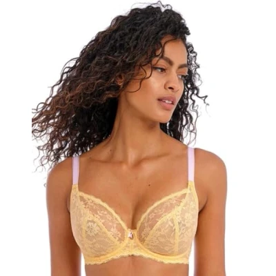 Image of Freya Women&#039;s Offbeat Underwire Plunge Bra, Sheer, Lemon Fizz, 34DD