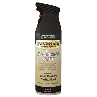 Image of Rust Oleum AE0160004E8 400ml Universal Spray Paint Satin Black, 400 ml (Pack of 1)