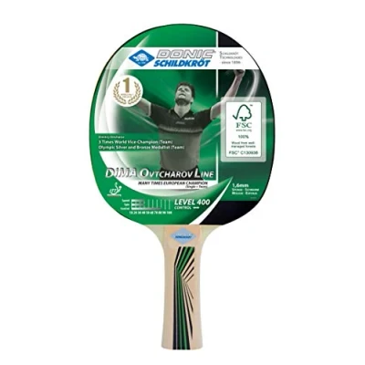 Image of Donic Schildkrot Unisex Child Dima Ovtcharov 400 FSC Table tennis Bat Black/Red/Brown, Medium