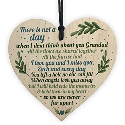 Image of RED OCEAN Grandad Grave Memorial Plaque Tribute Sign Wooden Heart Dad Birthday Gifts For Him