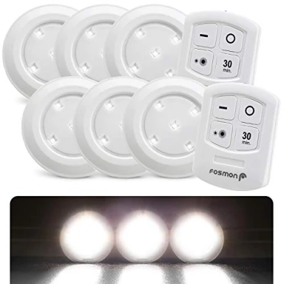 Image of Fosmon Puck Light with Remote Control Wireless Light, Battery Powered Under Cupboard Lights, Stick on LED Touch Lights for Kitchen Cabinet 6PACK