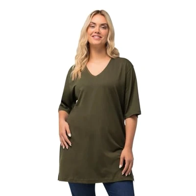 Image of Ulla Popken Women&#039;s Basic v Shirt T, Forest Green, 50 52