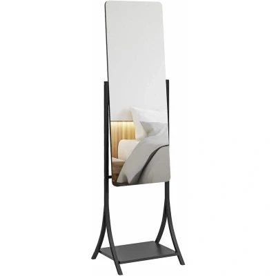 Image of HOMCOM Full Length Mirror, Free Standing Floor Body Mirror with Adjustable Angle and Storage Shelf for Living Room, Bedroom, Hallway, 108 x 37cm, Black