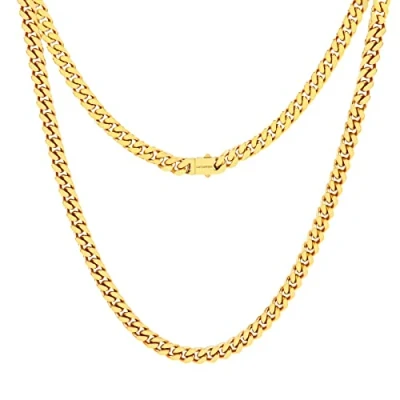 Image of OUMI Miami Cuban Chain Necklace for Men/Women, 316L Stainless Steel 5/9MM Width 18&#039;&#039; 20&#039;&#039; 22&#039;&#039; 24&#039;&#039; Length Double Safety Clasp Hip Hop Jewely, Come Gift Box, 03: 5mm 18k gold plated