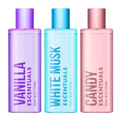 Image of Escentuals Womens Candy Cloud Layering Set, Vanilla, White Musk and Body Mist Spray Mixed Fragrance Bundle 250ml (Pack of 3)
