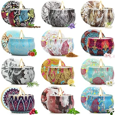 Image of Scented Candles Gifts Set for Women, 12 Pack Aromatherapy Candle 240 Hours Burning Time, Natural Soy Wax Long Lasting Portable Travel Tin Birthday, Festivals, Wedding