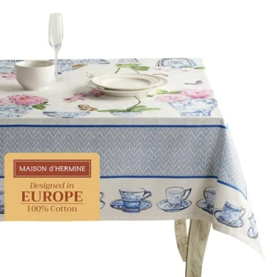 Image of Maison d&#039; Hermine Tablecloth 100% Cotton 140cmx180cm Washable Square Table Cover Decorative Easter Tablecloths for Dining, Buffet Parties &amp; Camping, Canton Spring/Summer