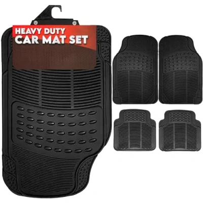 Image of Xtremeauto 4 Piece Rubber Car Mats Set Front &amp; Rear Universal Heavy Duty All Weather Waterproof Floor For Cars, SUV, Truck Van,