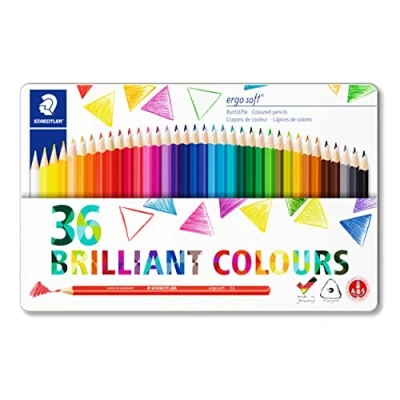 Image of STAEDTLER 157 M36 Ergosoft Triangular Colouring Pencils Assorted Colours (Tin of 36 Pencils)