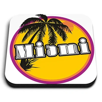 Image of 1 x Square MDF Fridge Magnet Miami Beach Florida United States USA 7101