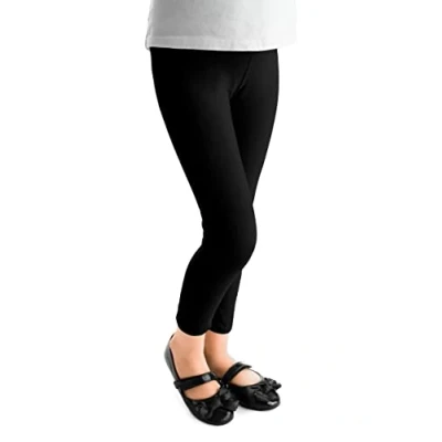 Image of Frivolity Children Girls Full Length Plain Cotton Leggings, 7 8 Years, Black