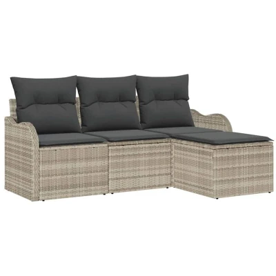 Image of vidaXL 4 Piece Garden Sofa Set with Cushions Light Grey Poly Rattan