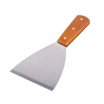 Image of Wood Handle Slant Edge Grill Scraper, Stainless Steel Non Stick Spatula with Wooden Beefsteak Steak Pancake Burger for Food Service, Cleaning Supplies