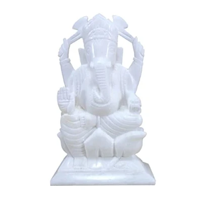 Image of StonKraft Marble Action Ganesh Ganesha Statue Murti Idol (5&quot; Right Trunk), Multicolor