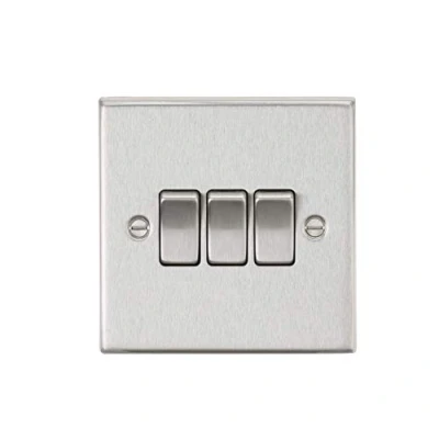 Image of KnightsBridge 10AX 3G 2 Way Plate Switch Square Edge Brushed Chrome