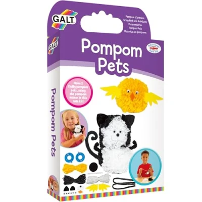 Image of Galt Pom Pets Knitting and Sewing Kit for Kids, Create Your Own 2 Cute Fluffy Pets, Arts Crafts Set Girls Boys, Ages 5 Years Plus