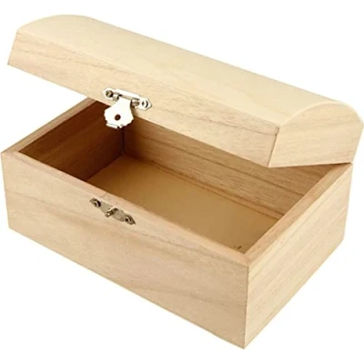 Image of Create Crafts 575440 Creativ 1 Piece Wooden Treasure Chest with Curved Lid and Metal Clasp, Brown, 16.5x11x8.55