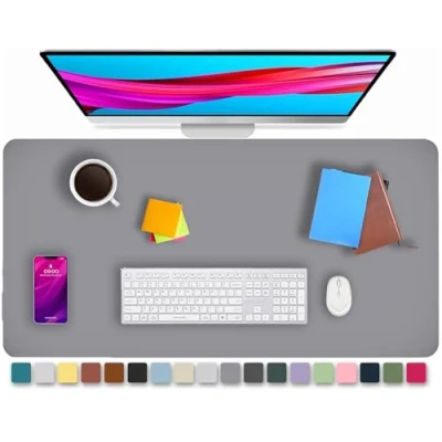 Image of KKTECH Leather Desk Pad, Non Slip, Mouse Premium Office Table Writing Mat for Laptop Writing, Waterproof (Light Grey, 80 x 40)