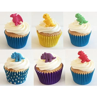 Image of Holly Cupcakes 6 Mixed Colour Sugar Dinosaurs edible &amp; handmade with love in the UK!