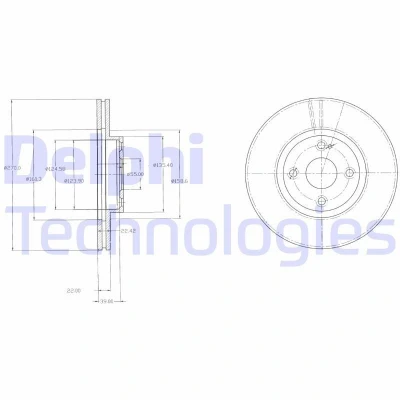 Image of N06Y3325X, N0YY3325X Brake disc DELPHI BG3966 270mm 22mm 4 Vented Oiled Untreated MAZDA: MX 5 2