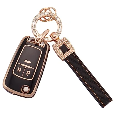 Image of Koaudb Car Key Fob Cover Case Shell Fit for Vauxhall Opel Astra Insignia Vectra Zafira Meriva Mokka Chevy Holden 2 3 Buttons Flip Folding with Leather Keychain Lanyard (BP Chv 3F)
