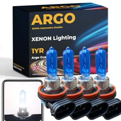 Image of Argo 4 Pcs H9 Bulb 100w Xenon White 6000k 12V High Low Dipped Main Beam 709 Headlight PGJ19 5 Car Van Super Bright Halogen Upgrade Front Fog Light Headlamp Bulbs