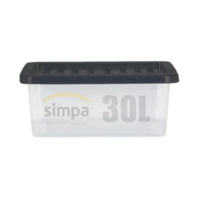 Image of simpa 28 Litre 28L Stackable Underbed Plastic Storage Box with Clear Lid 20cm (H) x 49cm (L) 39cm (W) Single