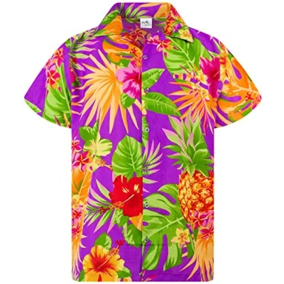 Image of King Kameha Men&#039;s Pineapple Designs Summer Party Shirts Short Sleeve, Pineapple, Purple, L