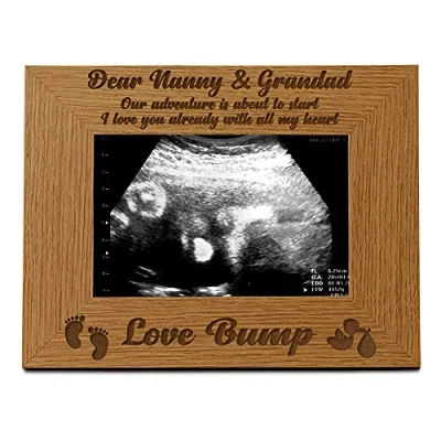 Image of ukgiftstoreonline New Baby Pregnancy Scan Wooden Brown Photo Frame Nanny &amp; Grandad Gift 6&quot;x4&quot;