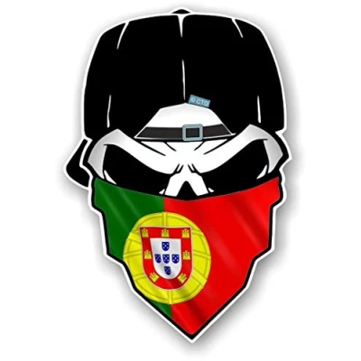 Image of Gothic Biker Skull With Bandana &amp; Portugal Portuguese Flag Vinyl Car Sticker Decal 85x125mm