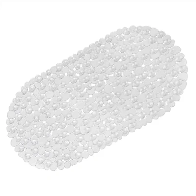 Image of WELTRXE Non Slip Bath Mats for Inside Bath, 69 x 36 cm Clear Pebble Mat Anti Mould, Shower Mat, Flexible Oval PVC Bathtub with Suction Cups &amp; Drain Holes, Machine Washable