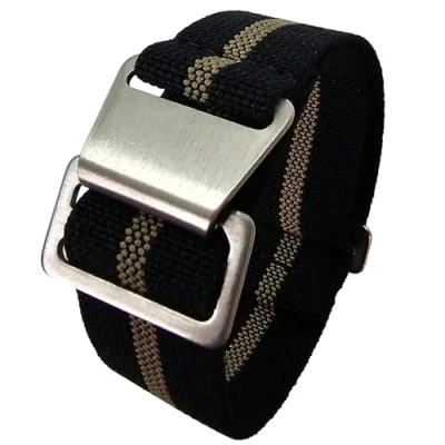 Image of Max French Marine Nationale Elastic Nylon Navy Divers Parachute Watch Straps 20mm 22mm Military Bands (20mm, Black/Khaki Thick)