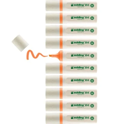 Image of edding 24 EcoLine highlighter orange 10 highlighters chisel nip 2 5 mm for quick and easy marking highlighting of texts notes refillable, made recyclable material
