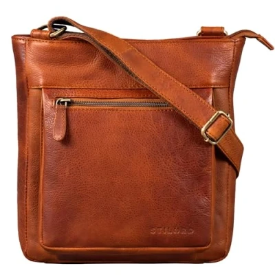 Image of STILORD &#039;Kaja&#039; Vintage Leather Bag for Women Small Shoulder Cross Body Handbag Evening Bags Work Ladies 9.7 inch Tablet Genuine Leather, Colour:Arona Brown