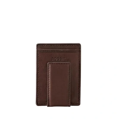 Image of Fossil Men&#039;s Ingram Leather Magnetic Card Case Wallet Brown One size