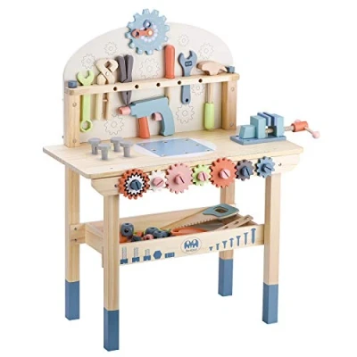 Image of Tool Bench for Kids Toy Play Workbench Wooden Workshop with Tools Set Construction 3 4 5 Year Old Boys Girls