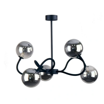 Image of Bella Multi Arm Semi Flush Ceiling Lamp Black, Graphite Glass 5xG9